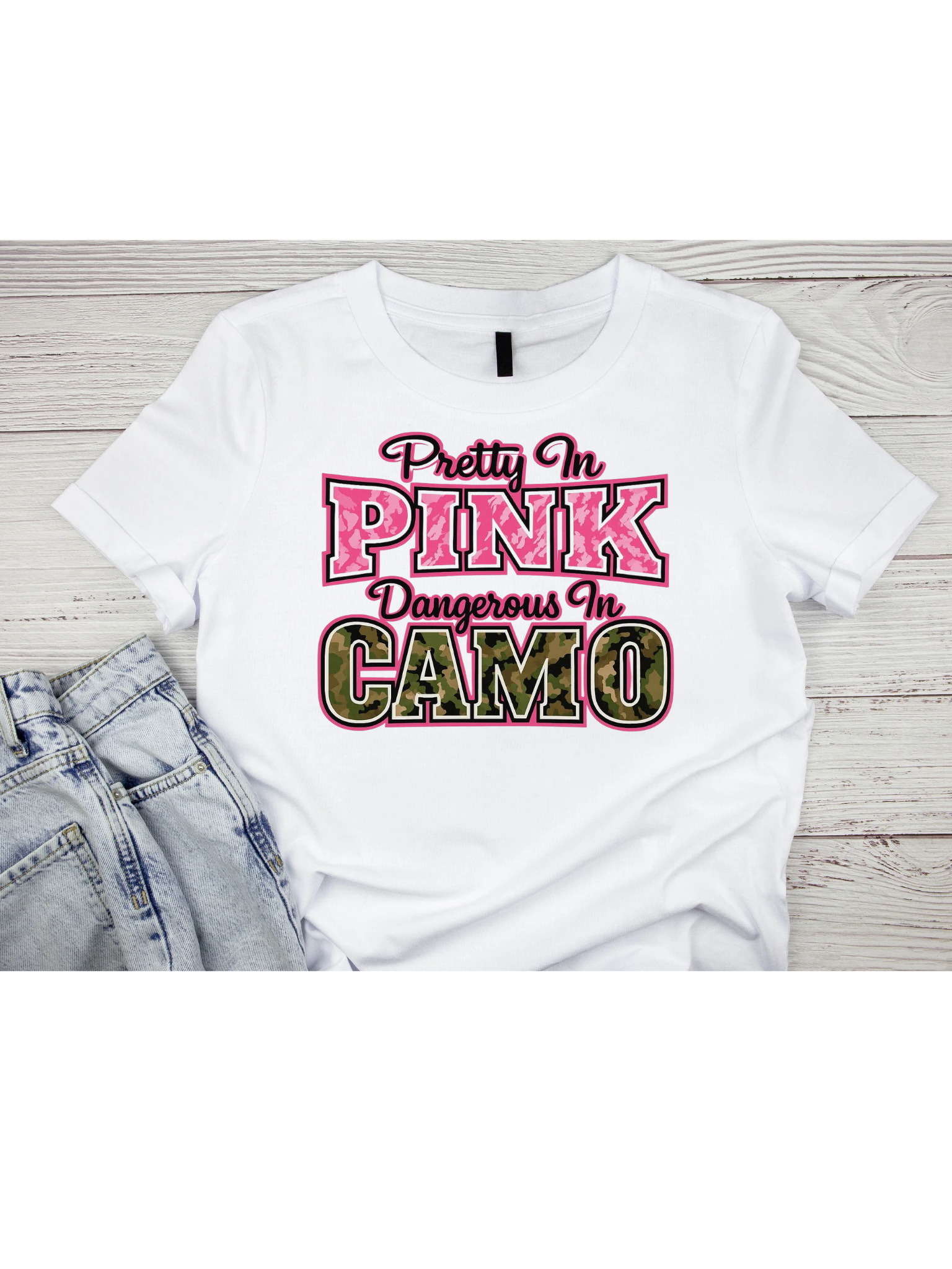 Pretty in Pink Dangerous in Camo t-shirt