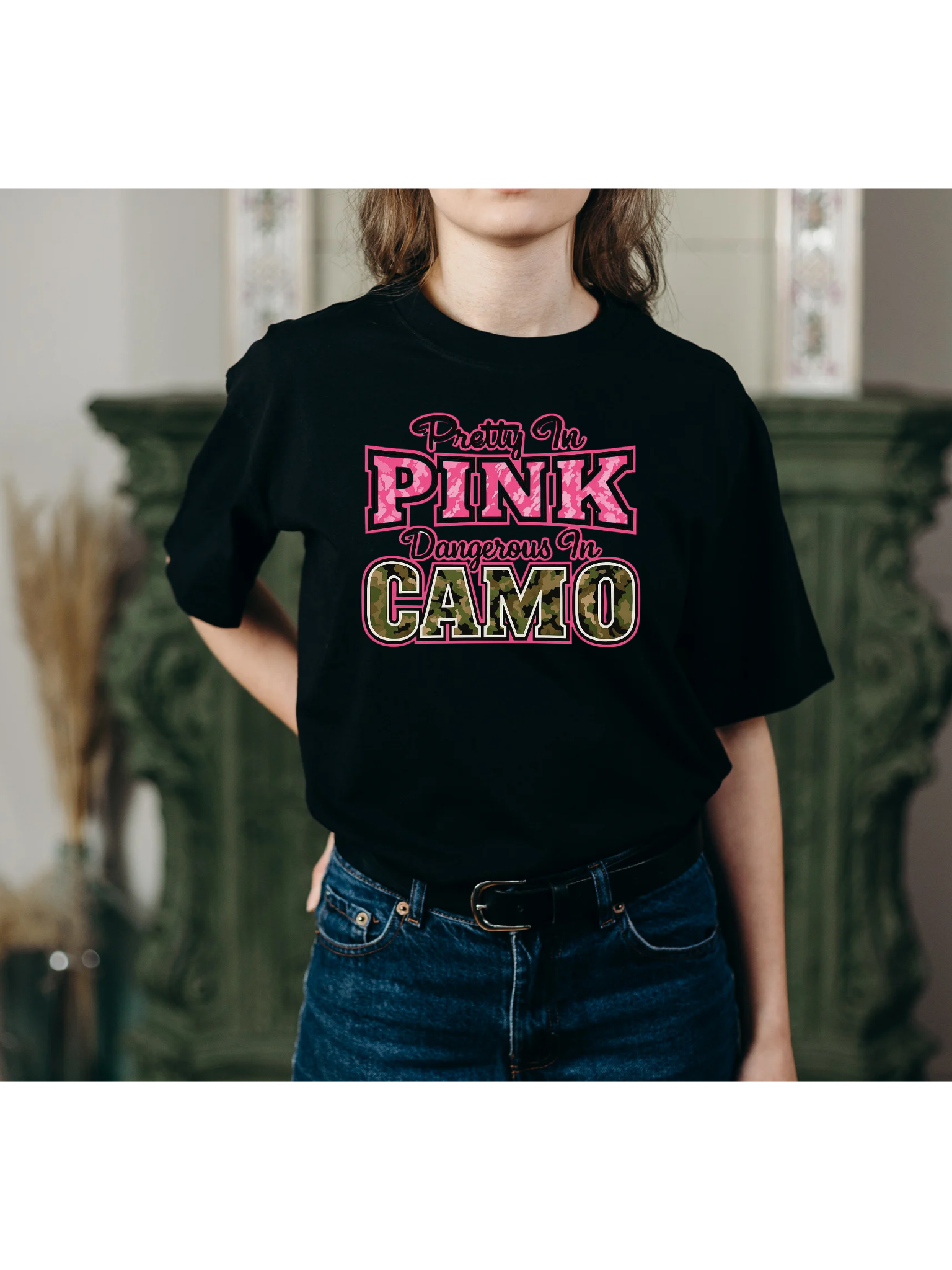 Pretty in Pink Dangerous in Camo t-shirt